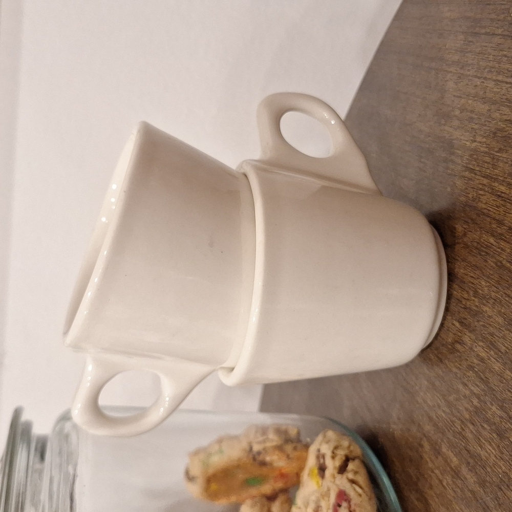 Vintage Buffalo China Plain White Small Coffee Mugs, Set Of 2